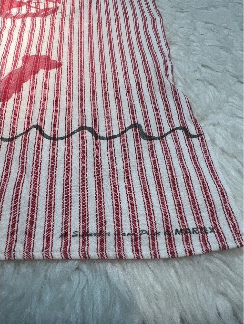 Vintage Martex Lobster Print Tea Towel, Red & White Striped